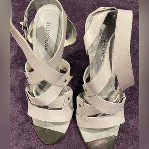 Jill Stuart leather, gray heeled sandal size 7.5.